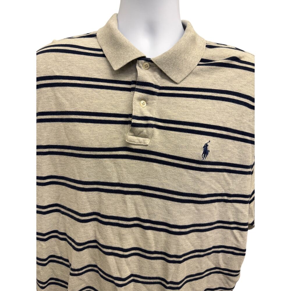 🕶 Polo Ralph Lauren XXL Striped Cotton Polo Shirt Beige Navy Classic Fit - Picture 2 of 4